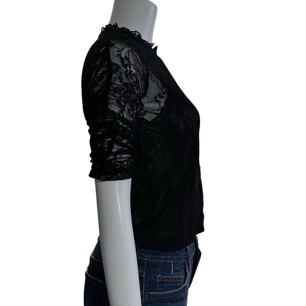 By Anthropologie Womens VNeck Lace Ruched Sleeve Blouse Size Extra Small - Picture 4 of 10
